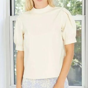 NWT Who What Wear™ Button Detail Puff 3/4 Sleeve Denim Blouse Size XXL- Beige